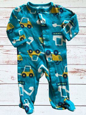 Carter’s 3 Month Baby Boy Teal Construction Print Zip-Up Footie Pajama